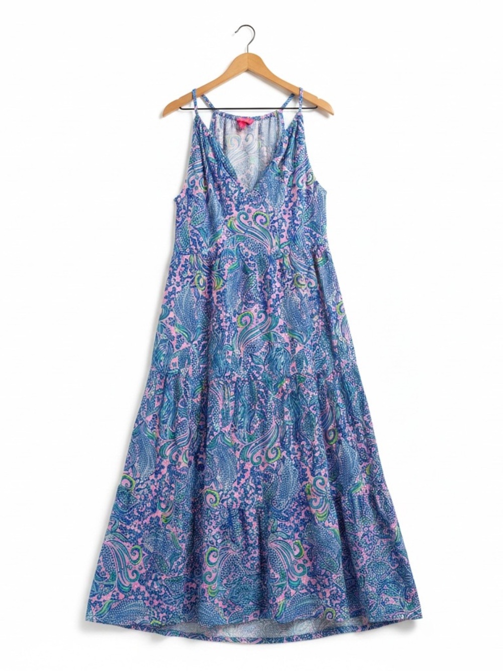 Lilly Pulitzer 💯 Cotton Maribella Blue & Pink Paisley Tiered Maxi Dress